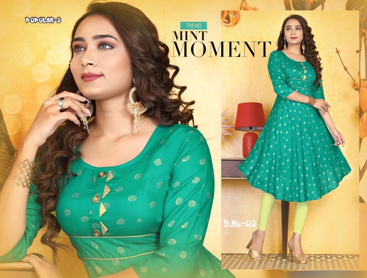 Beauty Queen Popular 2 Casual Daily Wear Rayon Printed  Anarkali Kurti Collection